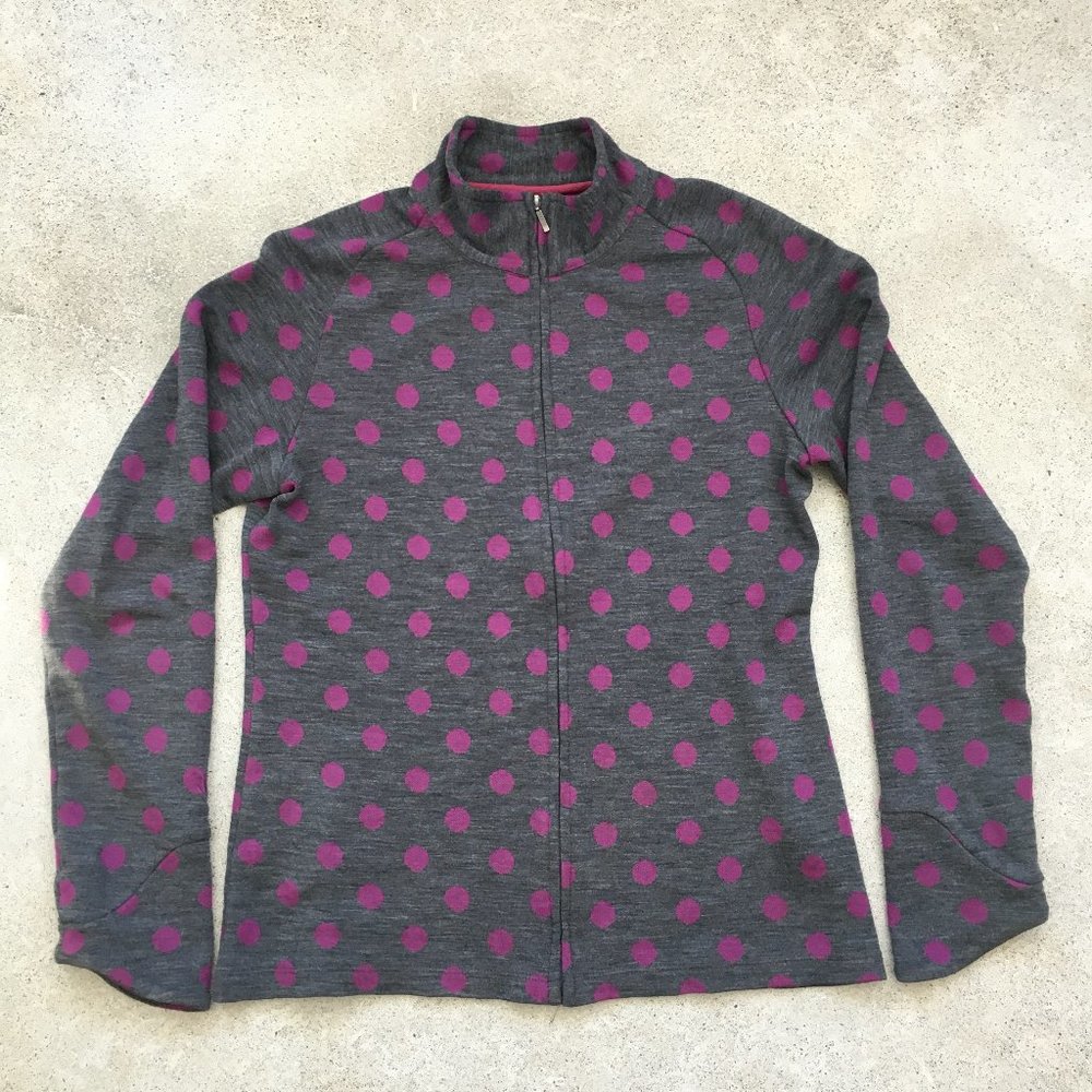 Ibex Sweater-Womens Medium-Heather Gray with Fushia Dots-Full Zip